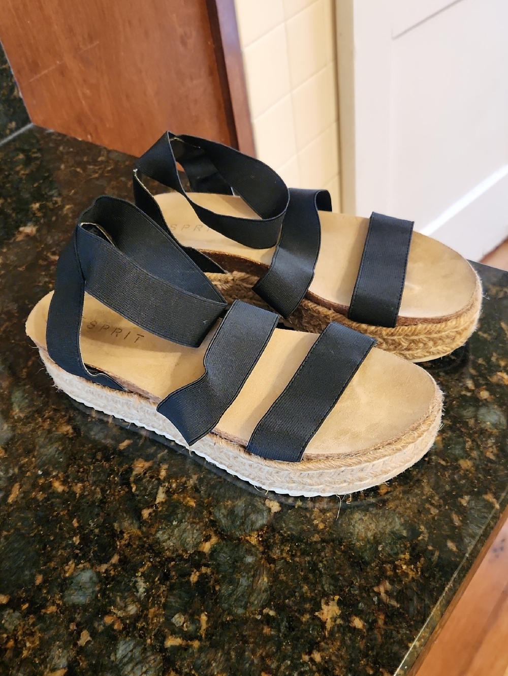 Esprit Black Espadrille Platform Sandals with Wide Elastic Straps